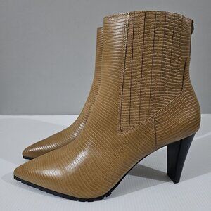 NEW Donald Pliner Deniz 82 Ankle Bootie Women 10 Caramel Leather Lizzard Heeled